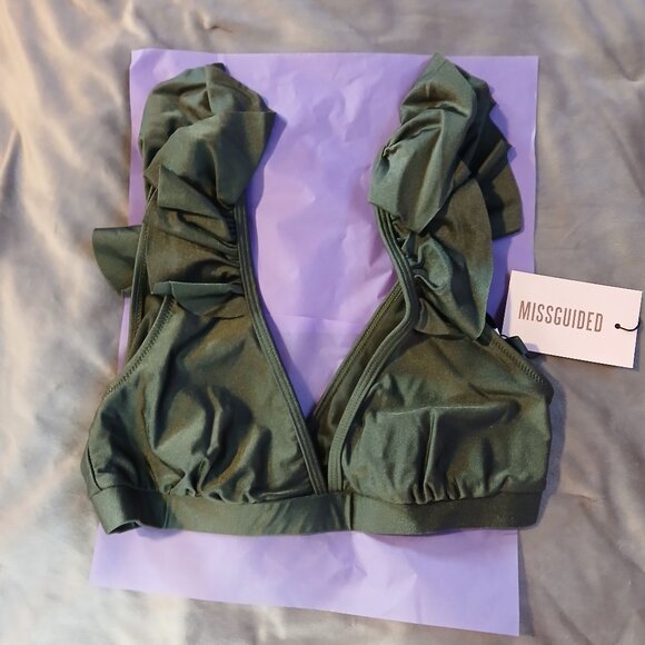 Asos Missguided Women's Frill Shoulder Bikini Top NWT SZ 4 Green - Picture 1 of 8